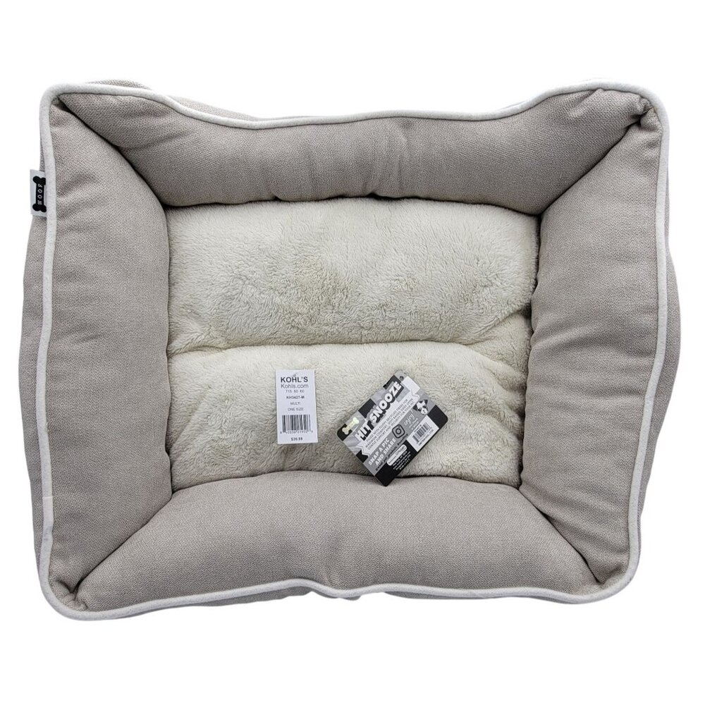 Woof Pet Bed Rectangular Plush  24" Grey & Black Polyester Fiber NEW
